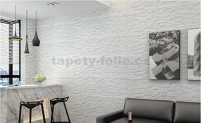 Samolepiace penové 3D panely 0001, rozmer 70 x 77 cm, ukladaný kameň krémovo biely, IMPOL TRADE