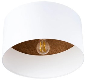 Stropné svietidlo Telesto, 1x biele textilné tienidlo, tmavé drevo