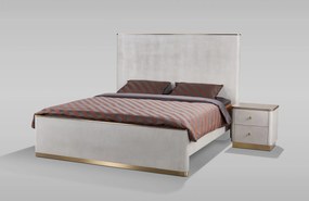 Nočný stolík Stilig ST891 55 cm ekokoža béžovosivý/zlatý