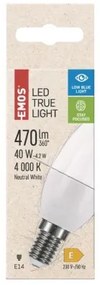 EMOS LED žiarovka True Light, E14, 4,2 W, 470lm, neutrálna biela