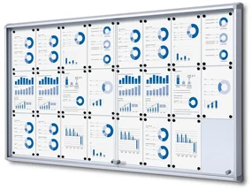 Interiérová vitrína s posuvnými dverami 24 x A4 - plechová zadná stena, hliník