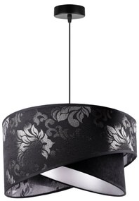 Závesné svietidlo Werona 9, 1x čierne textilné tienidlo so vzorom, s