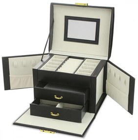 Elegantný kufor na šperky s dvomi priehradkami, čierna