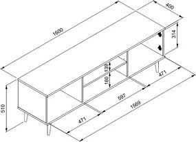 TV skrinka Göteborg, biela / dub sonoma