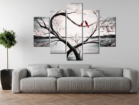 Gario Obraz s hodinami Vtáčia láska - 5 dielny Rozmery: 150 x 105 cm