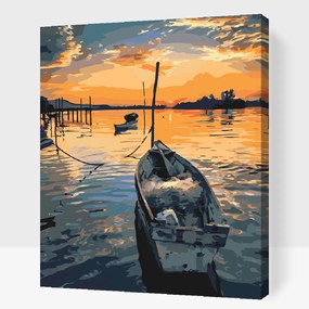 Gario Maľovanie podľa čísel Rybárska loďka pri západe slnka Rozmery: 60 x 80 cm, Rámovanie: S vnútorným rámom