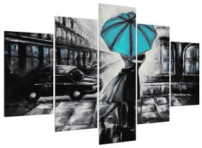 Obraz zamilovaného páru pod dáždnikom (150x105 cm)