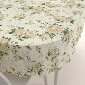Biante Bavlnený oválny obrus Sandra SA-473 Pivonky s motýlikmi na vanilkovom 140x180 cm