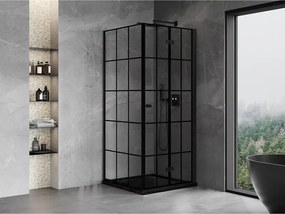 Mexen Mist-F T, 1-krídlový skladací sprchový kút pravý 80 x 80 cm, číre sklo-čierna mriežka, 8A6T-080-080-70-77-P