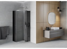 Mexen Rio, štvrťkruhový sprchovací kút s posuvnými dverami 70(dvere) x 70(dvere) x 190 cm, 6mm šedé sklo, chrómový profil, 863-070-070-01-40