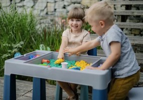 Detský stolček s dvoma stoličkami TEGGI MULTIFUN - tyrkysový/tmavo modrý/sivý