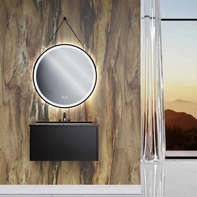 Tutumi Tutumi, okrúhle LED zrkadlo 70cm zavesené na čiernom pásiku, model 104, predné osvetlenie, HOM-02697