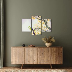 Obraz - Akvarelový vtáčik na strome (90x60 cm)