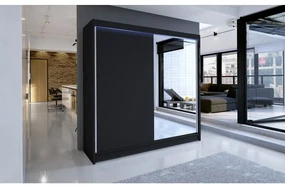 Šatníková skriňa s posuvnými dverami Bar I, Farby: biela / čierna, Osvetlenie: osvetlenie LED RGB - farebné