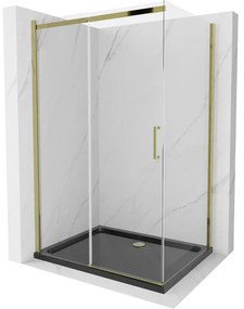 Mexen Omega sprchová kabína, posuvné dvere 120 x 90 cm, transparentnéné, zlatá + závesný bidet Flat, čierna