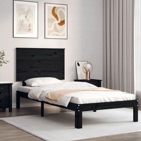 Rám postele s čelom čierny 100x200 cm masívne drevo 3193655