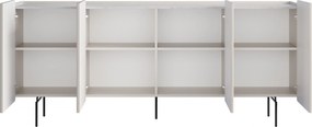 Komoda Malmi 200 cm štvordverová - kašmír / crema bianca / čierne nožičky