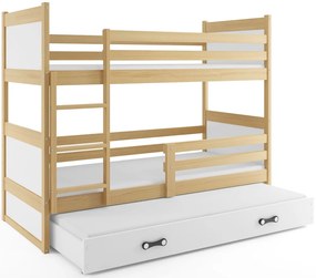 Detská poschodová posteľ s prístelkou RICO 3 | borovica  80 x 160 cm Farba: Biela