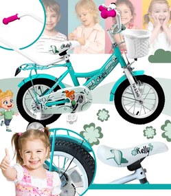 Detský bicykel s vodiacou tyčou, košíkom a pomocnými kolieskami 16 – pre deti od 4 do 6 rokov