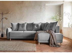 Sivá menčestrová rozkladacia rohová pohovka (pravý roh) Lazy Lukka – Miuform
