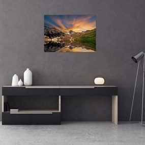Sklenený obraz - Odraz v horskom jazere (70x50 cm)