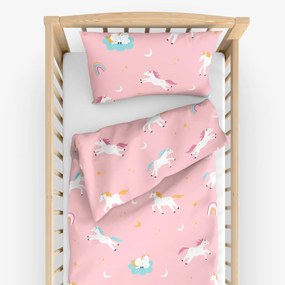 Goldea detské bavlnené obliečky do postieľky - veselí jednorožci 90 x 120 a 40 x 60 cm