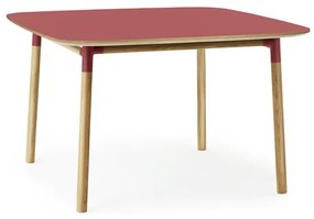 Stôl Form, štvorcový, 120x120 cm – červený/dub