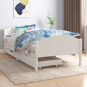 Rám postele s 2 zásuvkami biely masívna borovica 100x200 cm