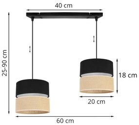 Závesné svietidlo Juta, 2x jutové/čierne textilné tienidlo, b