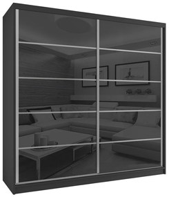 Šatníková skriňa 200 cm Belini čierny mat / čierny lesk s posuvnými dverami a zrkadlom  BH SZP1/2/B/WI/5B/HI