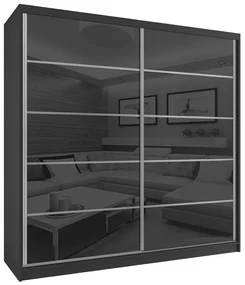 Šatníková skriňa 200 cm Belini čierny mat / čierny lesk s posuvnými dverami a zrkadlom  BH SZP1/2/B/WI/5B/HI