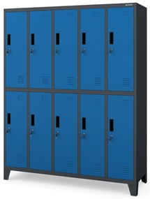 Sociálna BHP šatníková skriňa s 10 dverami BARTEK 1360 x 1720 x 450 mm, antracitovo-modrá