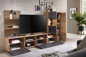 Obývacia  stena Heathrow, dub artisan/antracit, s osvetlením