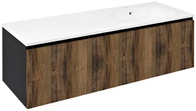 Sapho Sapho, LOREA skrinka s umývadlom 141x46x51,5cm (70+70cm), pravá, dub collingwood/čierna matná, LE070-1935-R-06