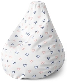 Sablio Sedací vak Pear Srdiečka na bielej - 70 x 95 x 15 cm