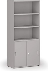 Kombinovaná kancelárska skriňa PRIMO GRAY, zasúvacie dvere na 2 poschodia, 800 x 420 x 1781 mm, sivá