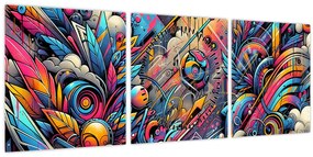 Obraz - Pestrofarebné graffiti (s hodinami) (90x30 cm)