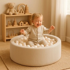 Krémový menčestrový bazénik s loptičkami ø 90x30 cm Montessori – Meowbaby