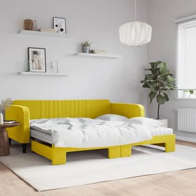Rozkladacia denná posteľ s matracmi žltá 100x200 cm zamat 3197099