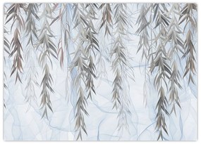Sklenený obraz - Vŕbové vetvičky v modrom pozadí (70x50 cm)