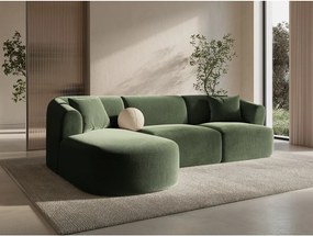 Zelená zamatová rohová pohovka (ľavý roh/s leňoškou) Campi – Cosmopolitan Design