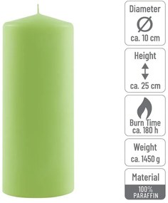 Sada stĺpových sviečok, 25 cm, Ø10 cm, svetlozelená, 2 ks