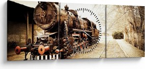 Obraz - Historická lokomotíva (s hodinami) (90x30 cm)