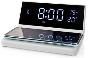 Nedis WCACQ20WT - Budík s LCD displejom a bezdrôtovú nabíjačkou 15W/5V biela