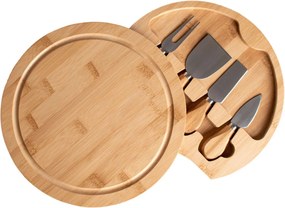 Servírovacia bambusová doska na syry s príslušenstvom ANDRA 25 cm prírodná