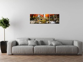Gario Obraz s hodinami Jesenný vodopád - 3 dielny Rozmery: 100 x 70 cm