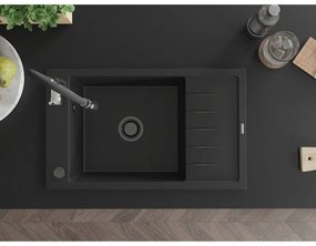 Mexen Elias, 1-komorový granitový drez 795x480x200 mm a drezová batéria Aster, čierna, 6511-77-73450-07-B