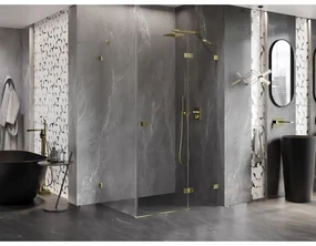 Mexen Lunar, pravostranný výklopný sprchový kút 85 x 70 cm, 8mm číre sklo, zlatý profil, 834-085-070-50-00-P
