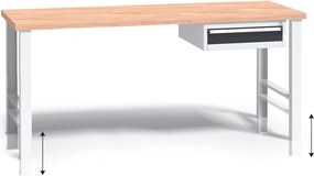 Výškovo nastaviteľný pracovný stôl do dielne G3 so závesným boxom na náradie, buková škárovka, 1 zásuvka, 1700 x 685 x 840 - 1050 mm, grafit