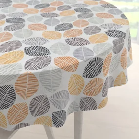 Biante Dekoračný okrúhly obrus Leona LN-136 Hnedé a oranžové lístky Ø 130 cm